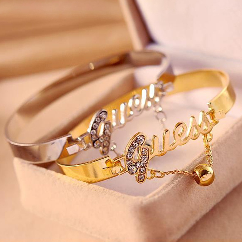 Vòng tay đính đá thiết kế chữ &quot;guess&quot; sang trọng cho nữ