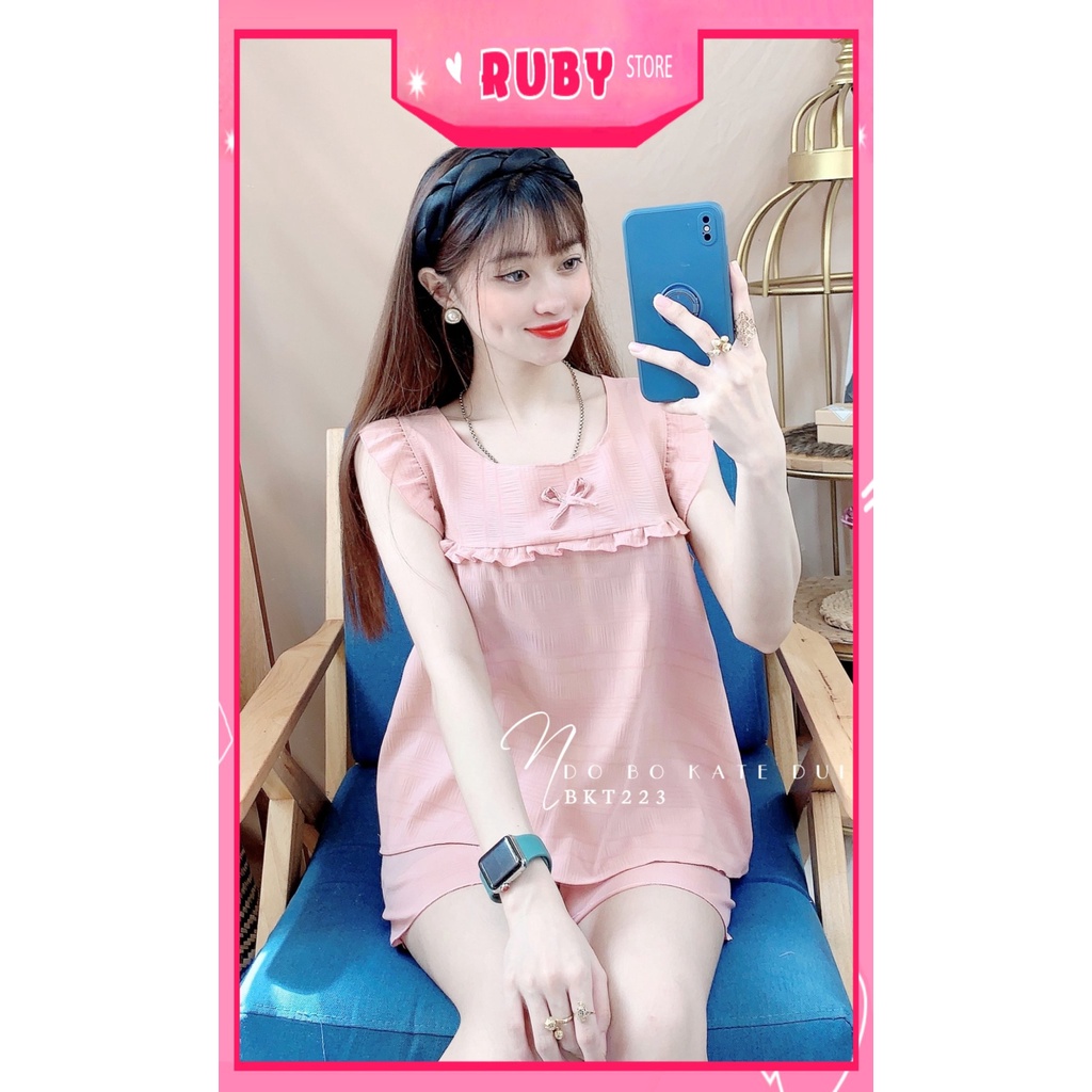 Đồ bộ nữ mặc nhà chất kate mềm mát phối bèo dễ thương BKT223