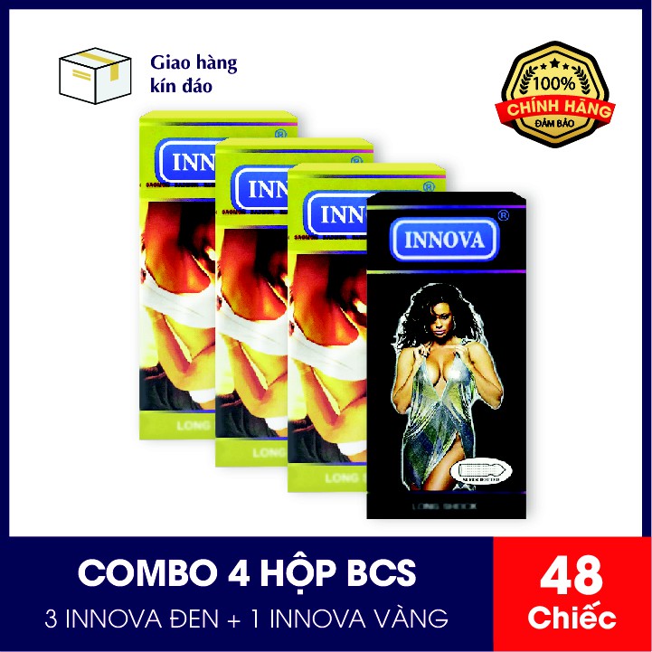 COMBO 3 HỘP BAO CAO SU INNOVA VÀNG VÀ 1 HỘP BAO CAO SU INNOVA ĐEN SIÊU GAI NHỎ