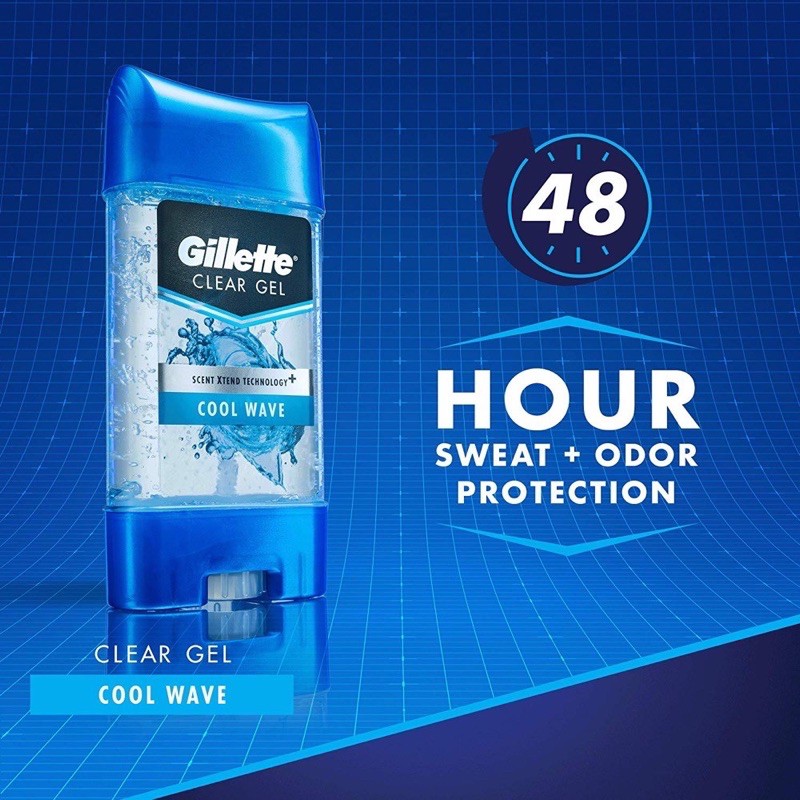 [USA] Lăn khử mùi nam dạng Gel Gillette Cool Wave 107g ngăn mồ hôi suốt 24h - Mỹ