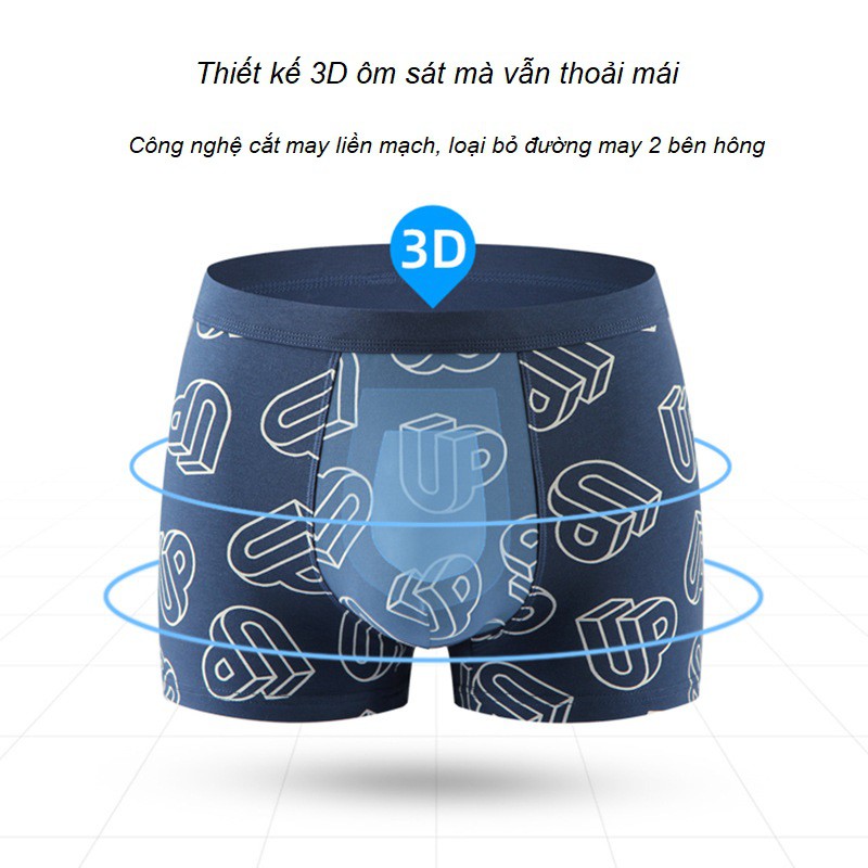 Sịp Đùi- Quần Lót Nam Boxer Cotton Siêu Mềm Form To Thoáng Khí Họa Tiết Chữ 3D K459