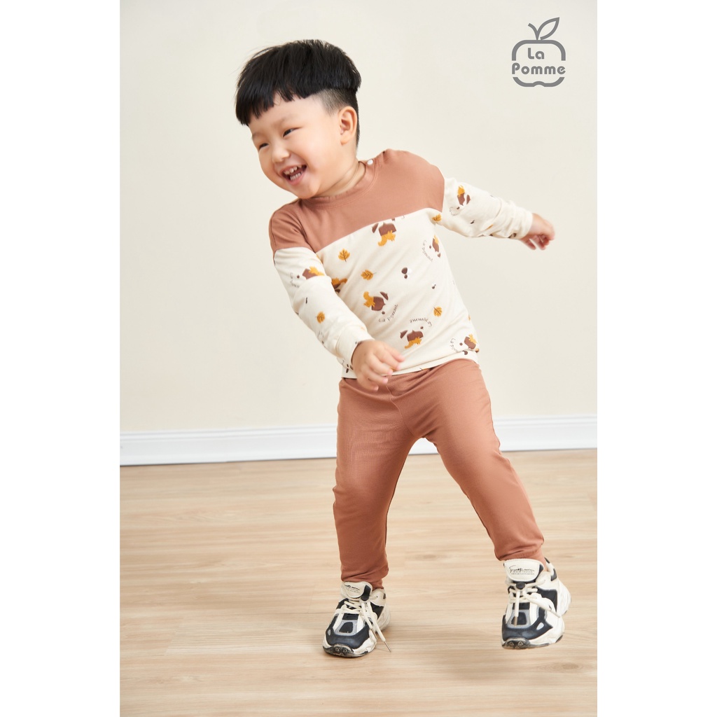 Bộ La Pomme dài tay Petit soyeu mềm mịn thoáng mát thấm hút tốt in sóc nhí hàng cao cấp cho bé trai bé gái 13034