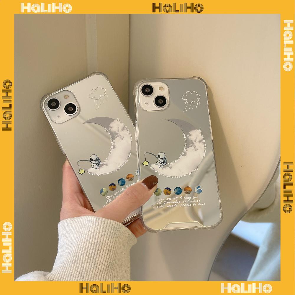 iPhone Case Acrylic HD Mirror Laser Airbag Shockproof Protection Camera Cute Moon Cloud Astronaut Compatible For iPhone 11 iPhone 13 Pro Max iPhone 12 Pro Max iPhone7Plus iPhone xr