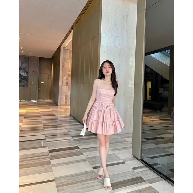 Đầm hồng pastel 2 dây
