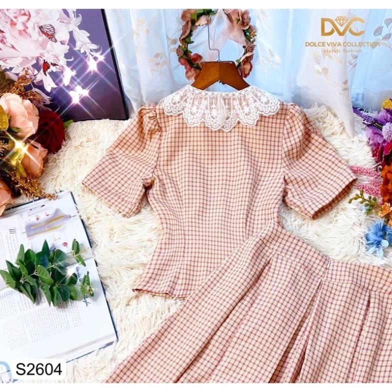 SET ÁO KẺ CỔ REN TRẮNG S2604 chính hãng
