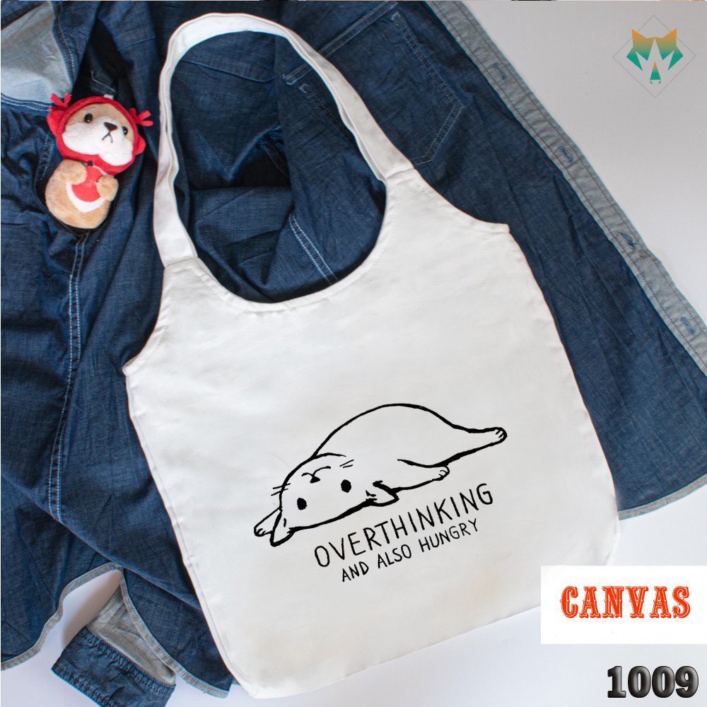 Túi Đeo Vai Tote Chú Mèo Overthing Vải Canvas 1009 463 Hàng May Công Ty Chuẩn Đẹp