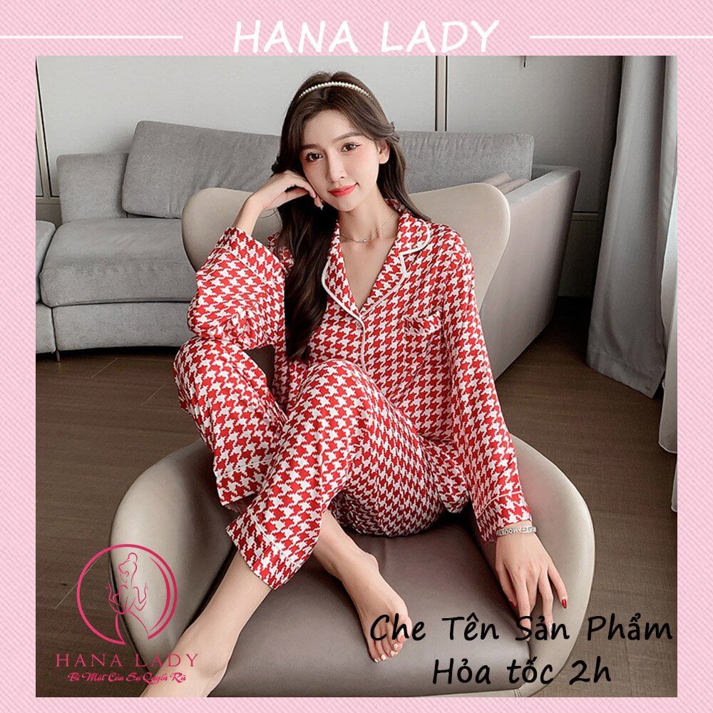 Đồ ngủ pijama lụa mềm mại cao cấp - Đồ bộ mặc nhà sọc caro sang chảnh PJ535
