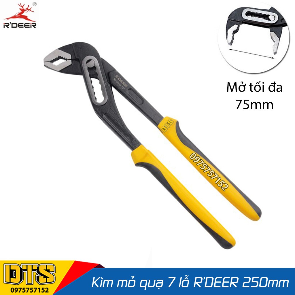 Kìm mỏ quạ 7 lỗ đa năng thép đúc nguyên khối R'DEER 10 inch/ 250mm, kìm kẹp giữ, vặn ống nước chuyên nghiệp