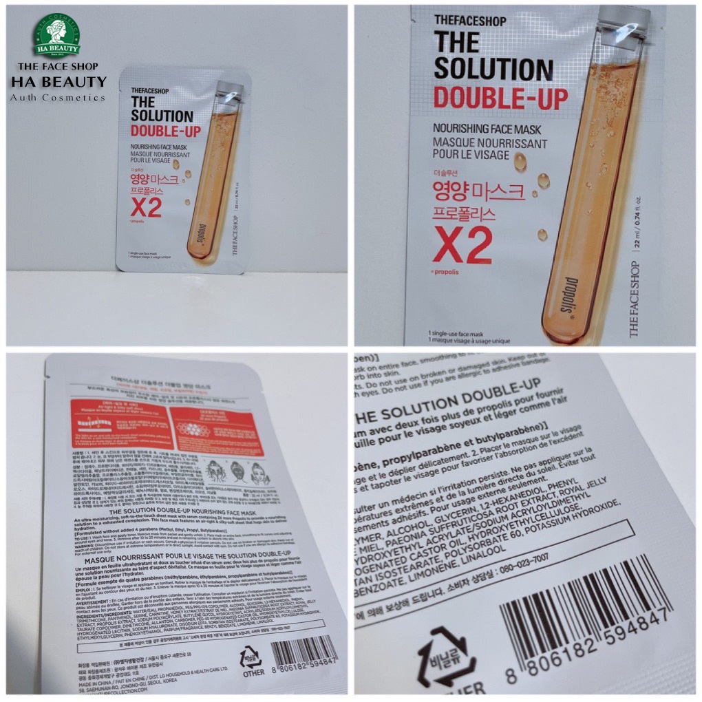 Mặt nạ dưỡng da The Face Shop dưỡng ẩm săn chắc trắng da se khít lỗ chân lông The Solution Double Up Mask Sheet 20ml