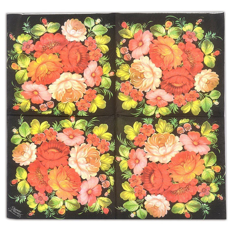 Khăn Ăn In Hoa Màu Đen Phong Cách Vintage