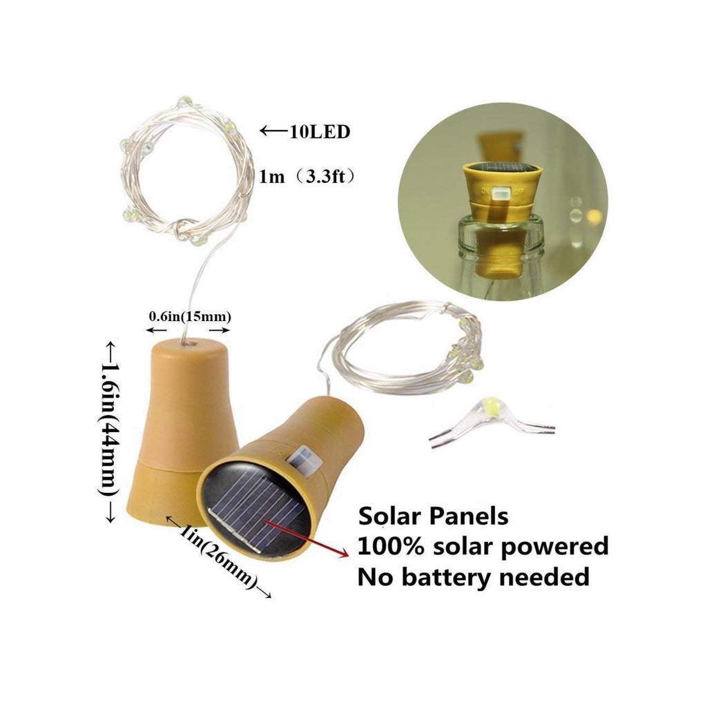 Dây Đèn LED 20 Bóng Chống Nước Sử Dụng Năng Lượng Mặt Trời Trang Trí Chai Rượu