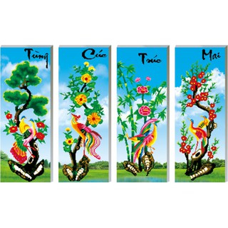 Tranh đính đá tứ quý TÙNG CÚC TRÚC MAI. Kích thước: 117x75cm