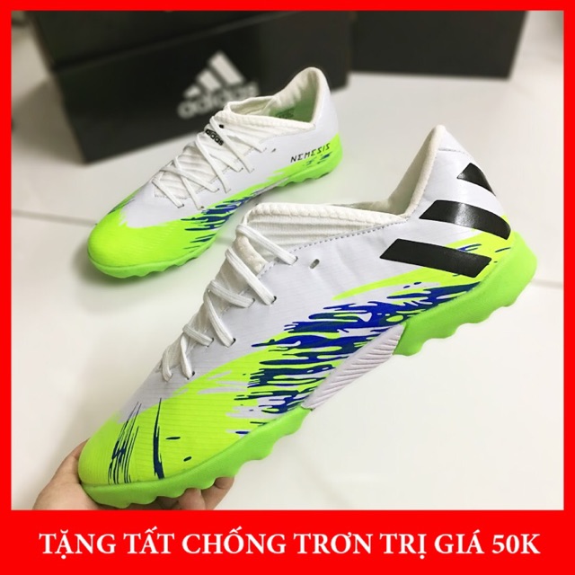 Giày đá bóng sân cỏ nhân tạo, giày đá banh sân cỏ nhân tạo Nemeziz 19.3 TF màu trắng xanh