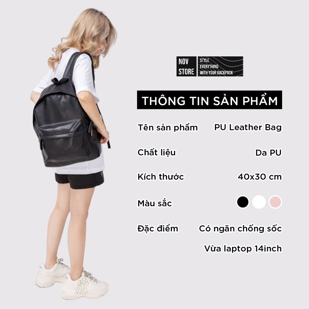 Balo da nữ thời trang [ ẢNH THẬT ] có sẵn 3 màu đen - trắng - hồng, chất da mềm mịn chống thấm nước - novstore