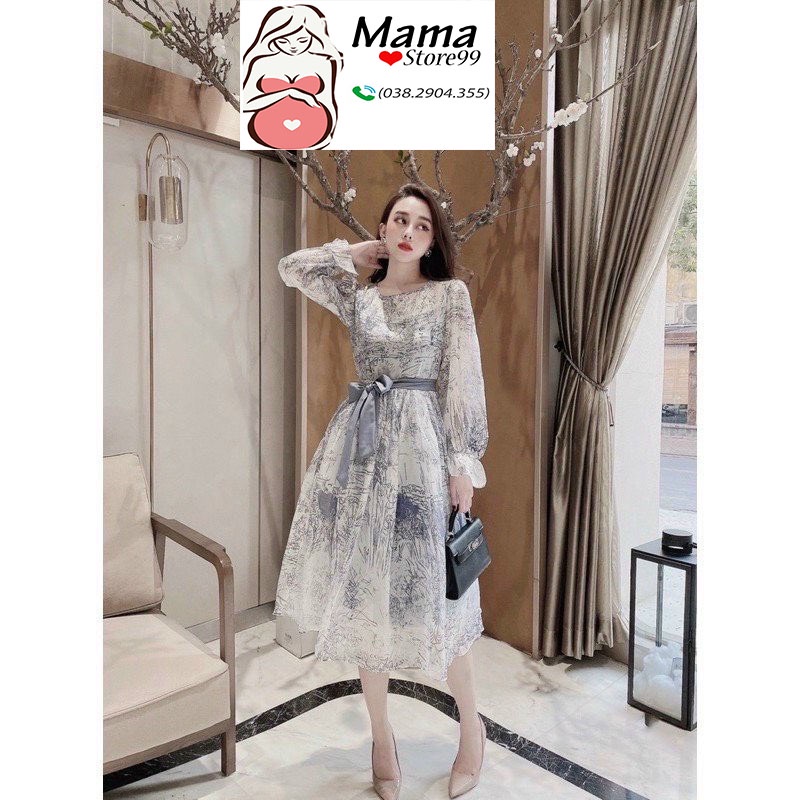 Váy Bầu Mùa Hè Kèm Đai Thắt,Dáng Suông Dài Đầm Bầu Voan Tơ Hai Lớp Xinh Xắn Công Sở V0049 Mama Store99