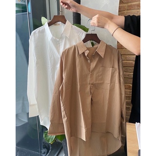 Sơ mi oversize vạt bầu một túi