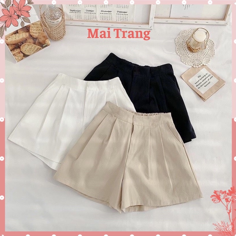 Quần short nữ đũi ống rộng cạp cao, Quần đùi nữ đũi chun sau mặc nhà đi chơi  Maitrangshop92 – (TTQ04)