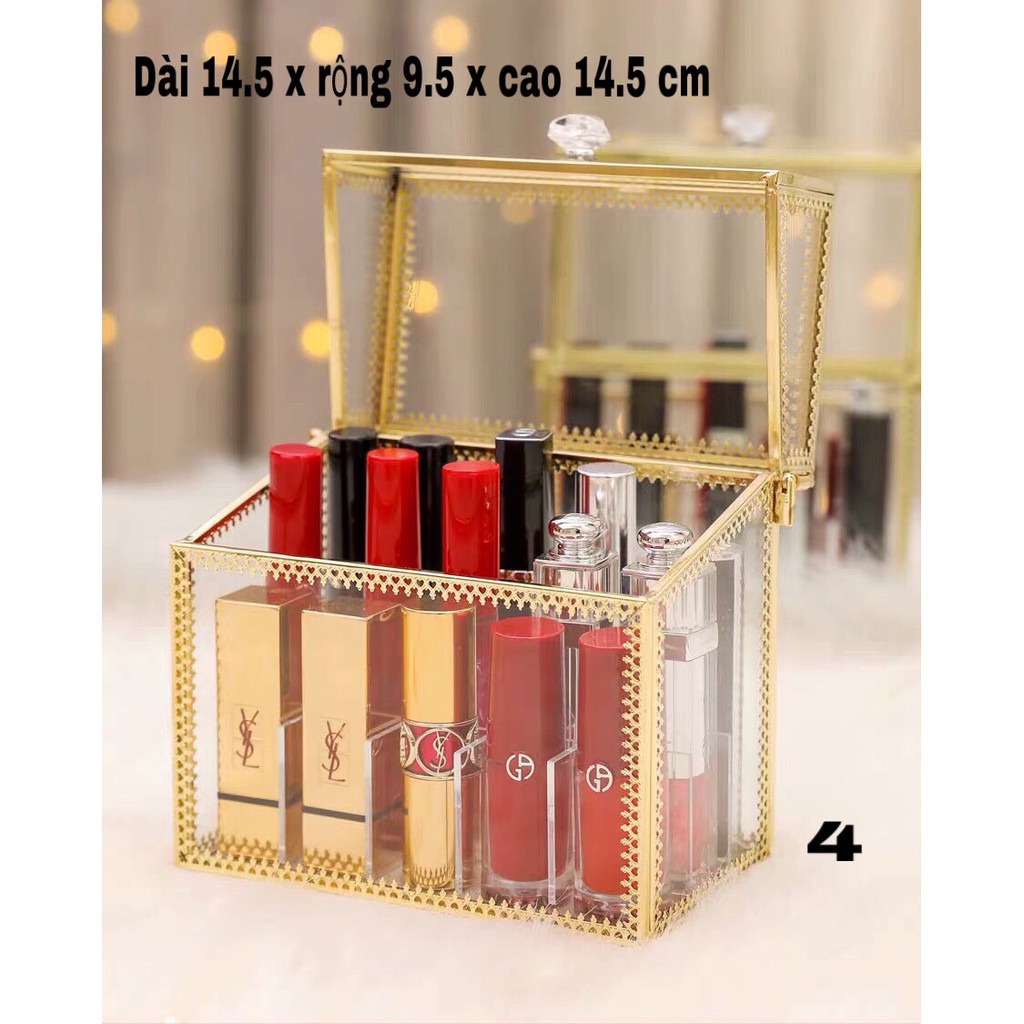 Hộp đựng son chia ngăn bằng thủy tinh viền kim loại dát vàng cao cấp  - PB107 | BigBuy360 - bigbuy360.vn