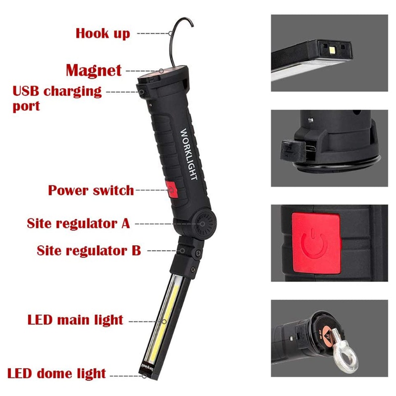 Đèn IOR pin io COB đế nam châm có 5 chế độ bỏ túi có thể sạc lại dùng cho hoạt động ngoài trời