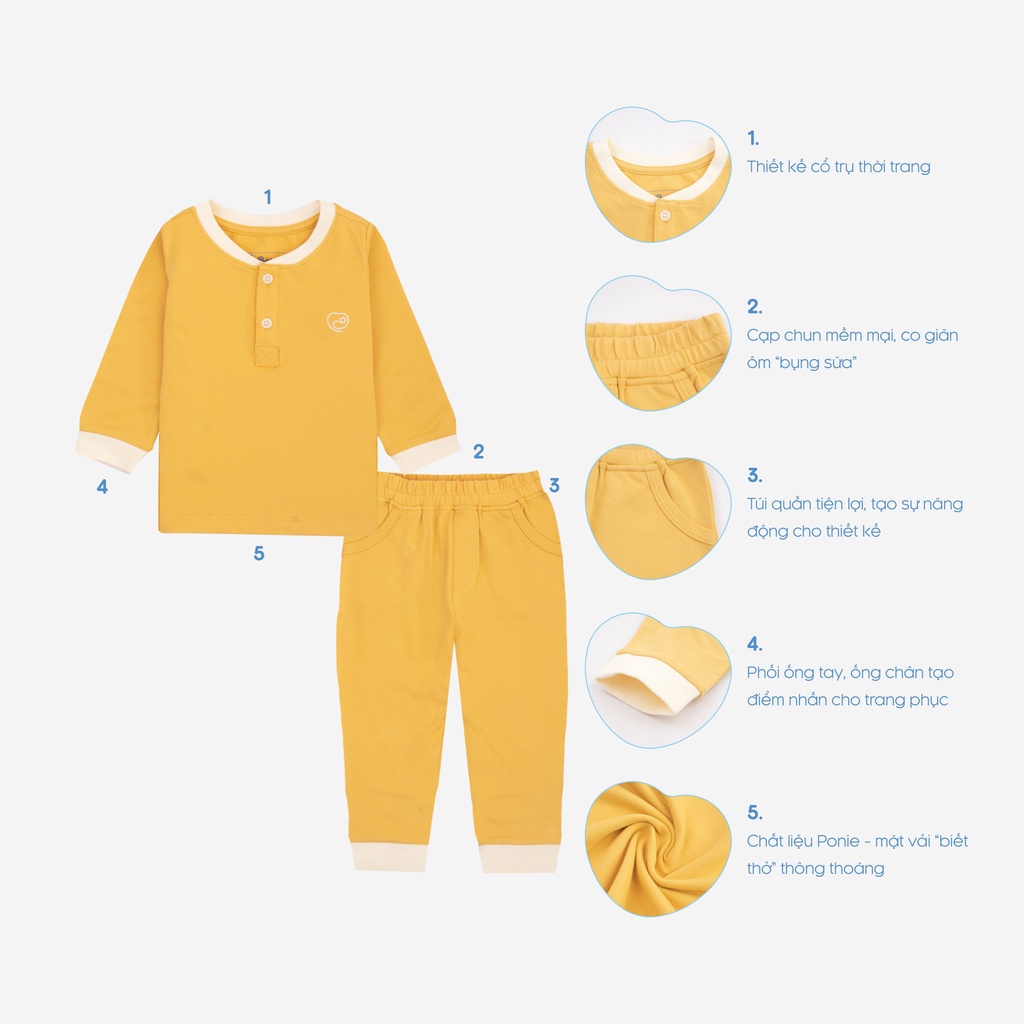 [CHÍNH HÃNG] Bộ quần áo dài tay cổ trụ trẻ em vải cotton sợi tre Bu Ponie BPN110301