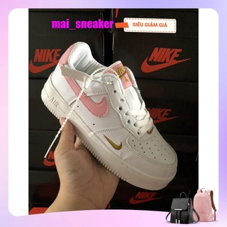 Giày sneaker nữ AF1 trắng vệt hồng cổ thấp, giày thể thao nữ AF1 trắng móc màu hồng đầy đủ bill box và phụ kiện