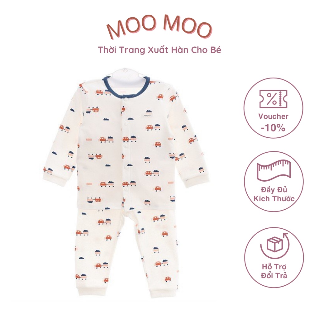 Bộ ngủ thu đông agabang màu trắng in hình ô tô cho bé trai 227b005t