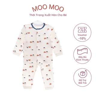 Bộ ngủ thu đông agabang màu trắng in hình ô tô cho bé trai 227b005t