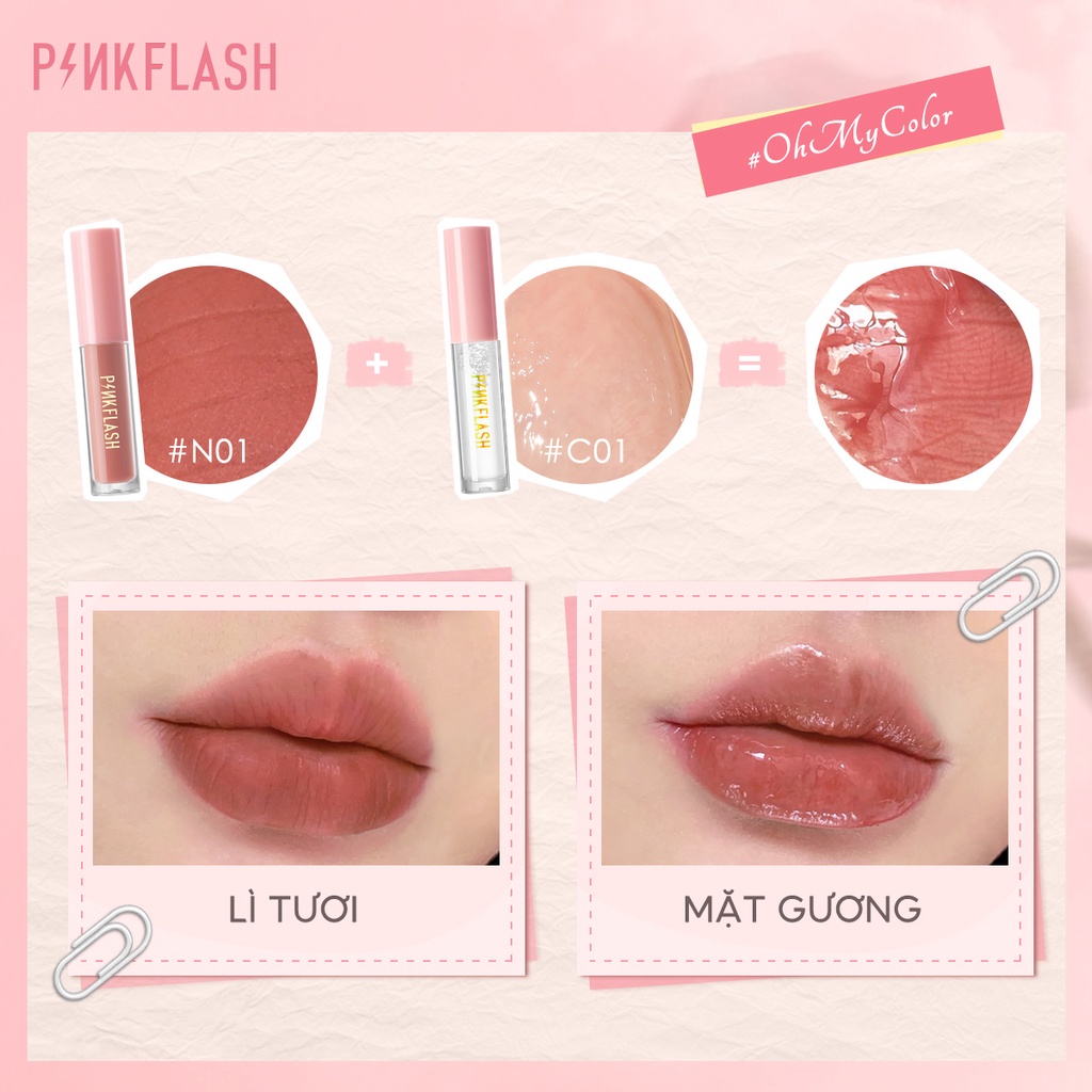 PINKFLASH Bộ Son Kem Dưỡng Ẩm Lâu Trôi Màu Hồng với  Túi PVC Trong Suốt 150g/5PCS