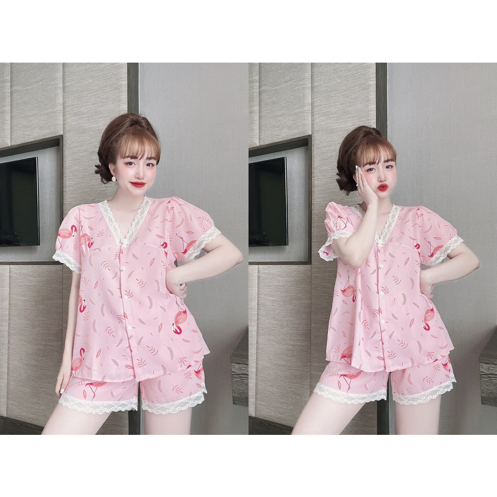 Set Bộ Lụa Mango Đùi Phối Họa Tiết Siu Xinh - Hàng Y Hình