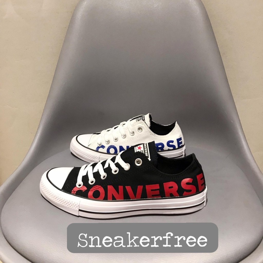 Giày Converse Wordmark đen chữ đỏ cổ thấp