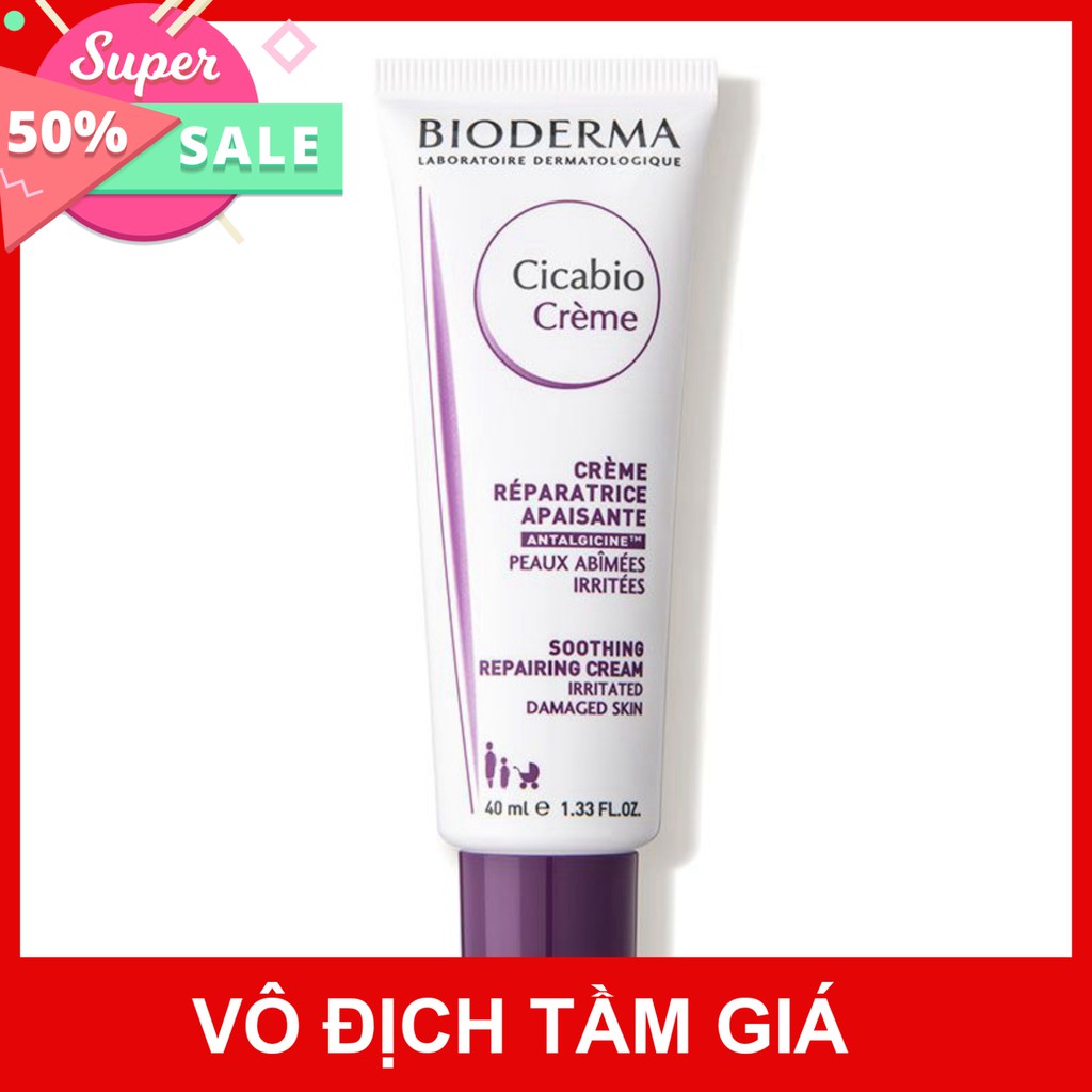 [Auth 100%] Kem dưỡng ẩm và phục hồi, chống nắng dành cho da sau vết thương bioderma tím cicabio creme 30ml - mã 5546