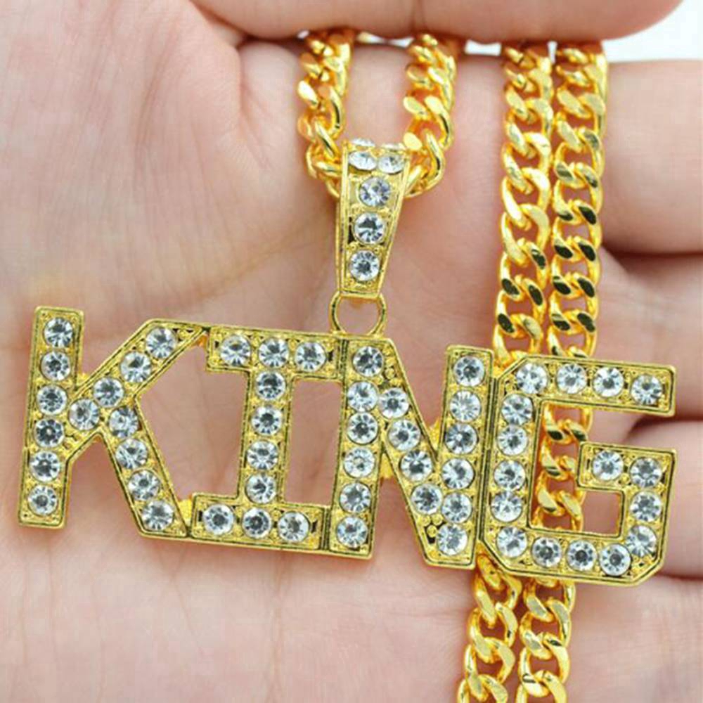 Men's Ice Out King Necklace, Fashion &quot;KING&quot; Surat Pendant Kalung Jewelry