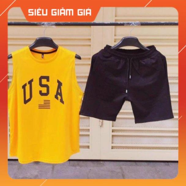 Sét bộ thể thao nam, sét bộ mùa hè nam in chữ USA