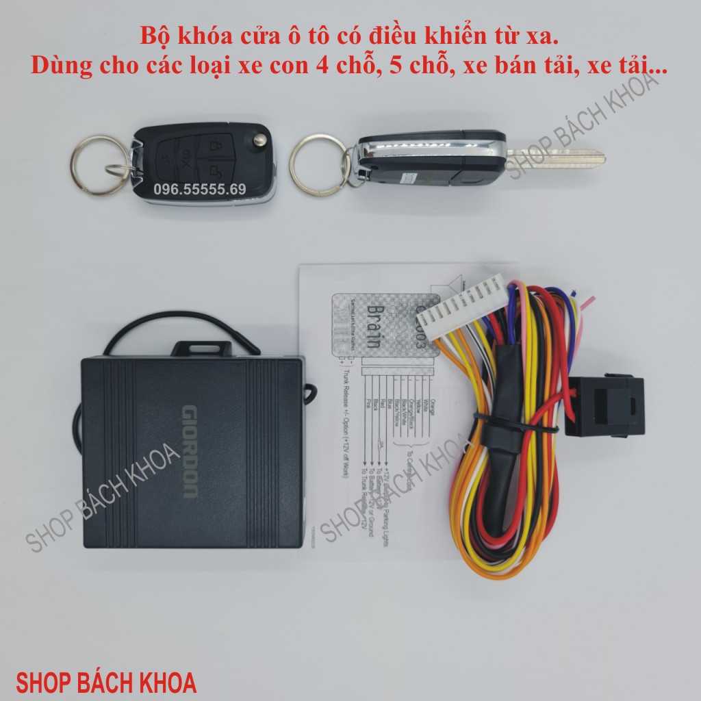 Bộ khóa cửa ô tô con, ô tô tải, có điều khiển từ xa. Mã G2265 12V. Hàng chính hãng.