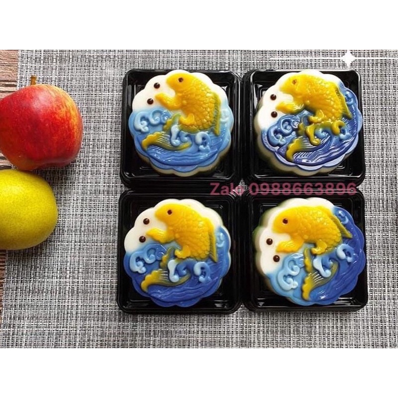 Khuôn Trung Thu Râu Câu Hoạ Tiết Mới 2020 Vỉ 4 Bánh 9cm nhựa mỏng