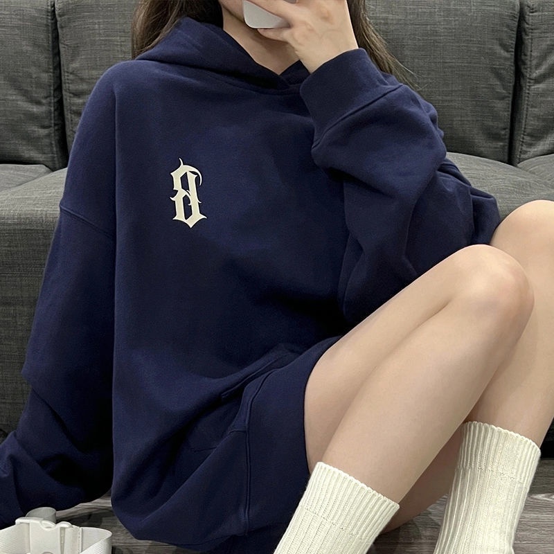 Áo Hoodie Chui Đầu Dáng Rộng In Chữ Phong Cách Hip Hop Đường Phố Mùa Thu