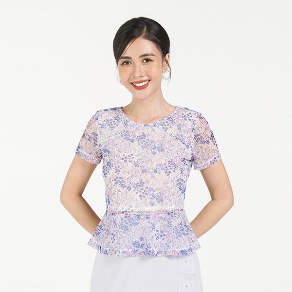 [Mã FAMALLT5 giảm 15% đơn 150k] Áo peplum ren lưới, cổ tròn LAMER L61B20H055 (Nhiều màu)