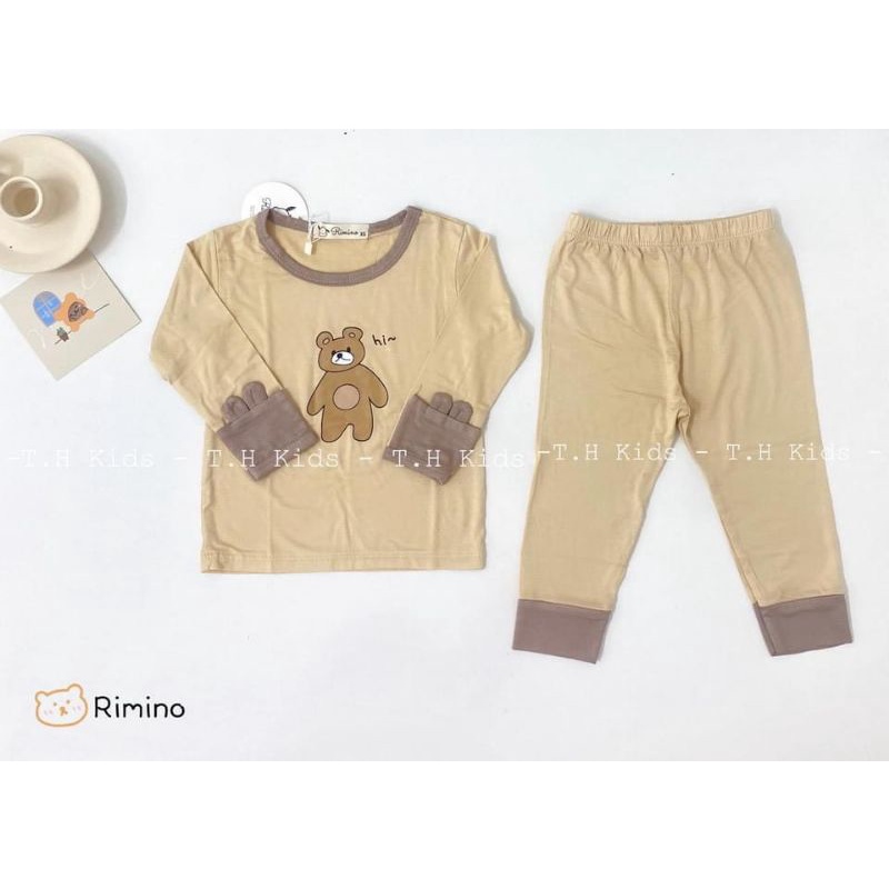Bộ dài tay thun lạnh mỏng mặc điều hòa tay phối tai gấu cho bé(6-16kg)