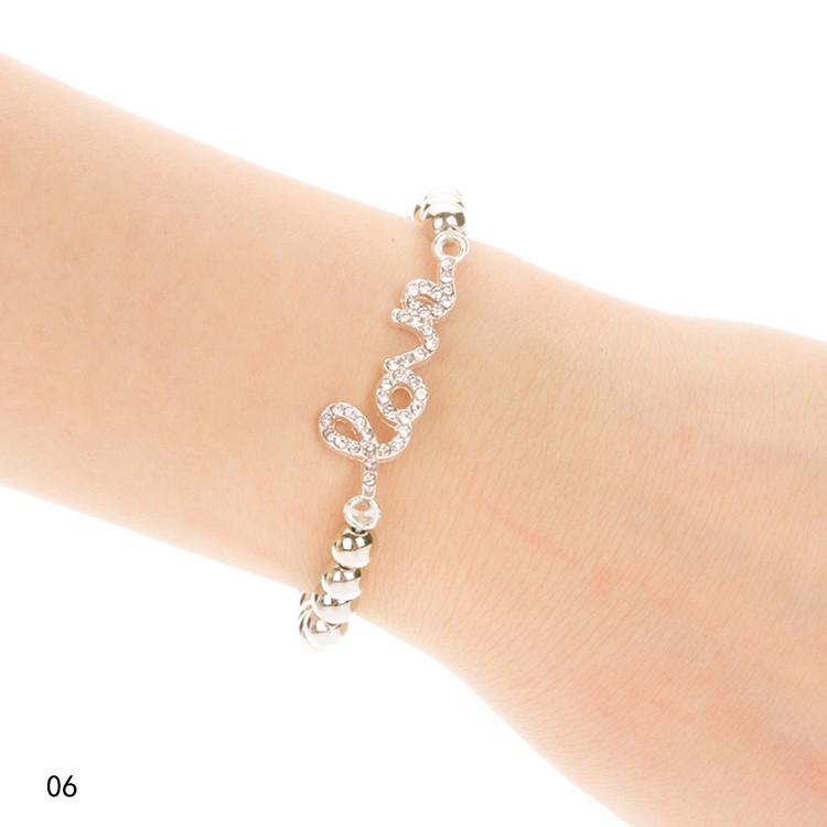 Vòng đeo tay thời trang mặt hình thập giá/chữ Love/biểu tượng vô cực đính đá nhân tạo