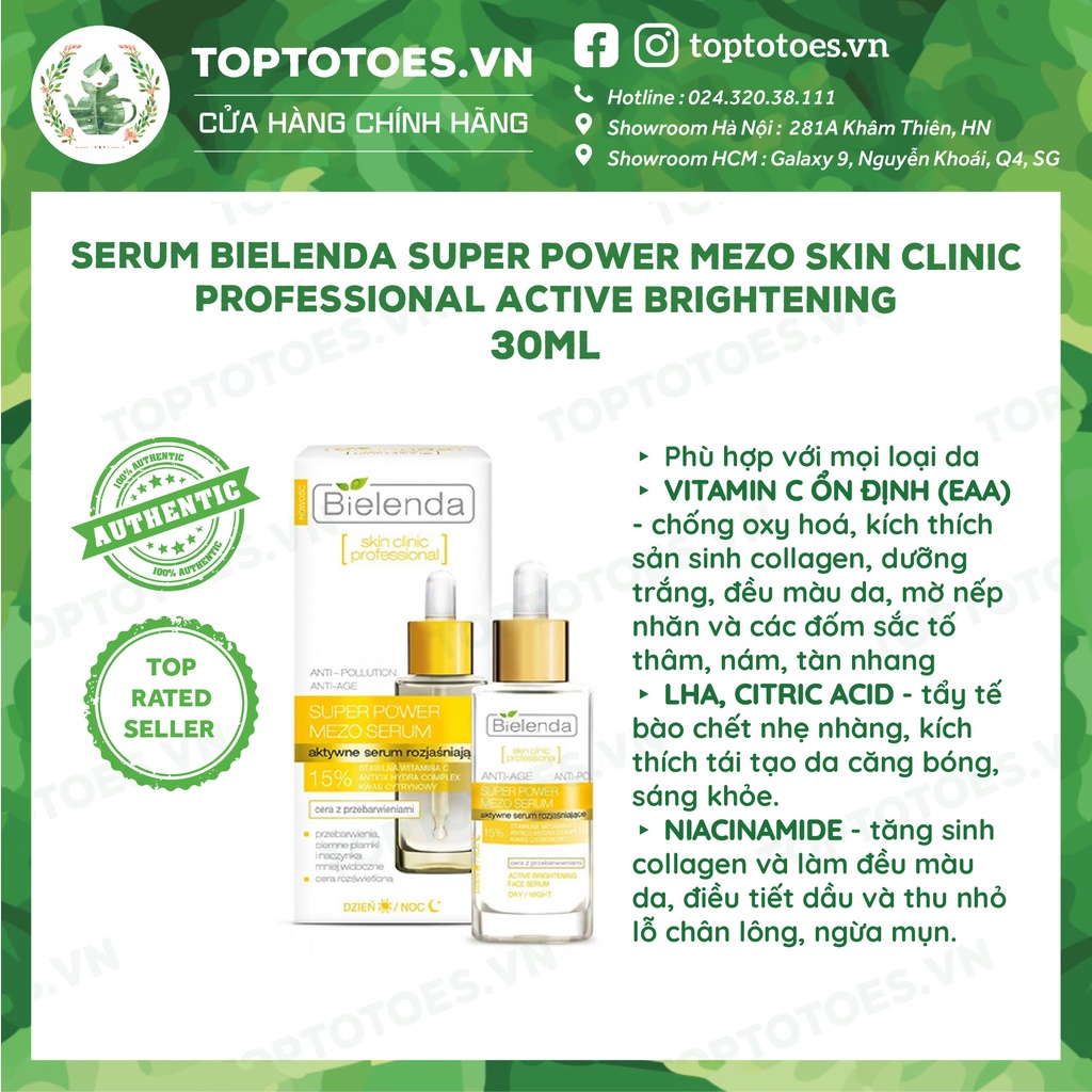 Serum Bielenda Super Power Mezo Skin Clinic Professional Active Brightening 30ml dưỡng trắng và trẻ hóa da