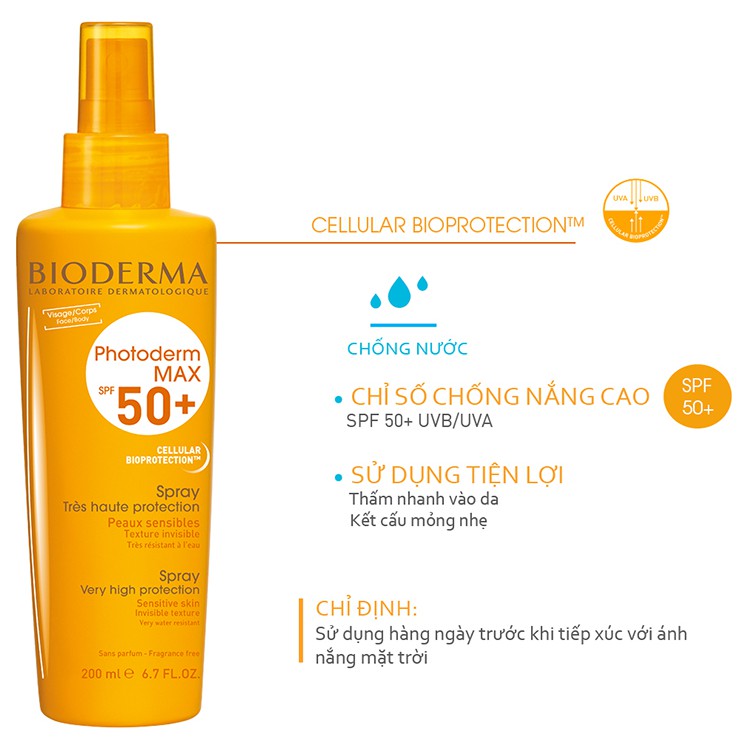 Chống nắng dạng xịt bảo vệ tối đa dành cho da nhạy cảm Bioderma Photoderm Max Spray 200ml