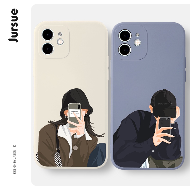 Ốp điện thoại JURSUE hoạt hình cặp đôi dễ thương đẹp thời trang Compatible for iPhone 13 12 11 Pro Max SE 2020 X XR XS 8 7 ip 6S 6 Plus kute XYH267
