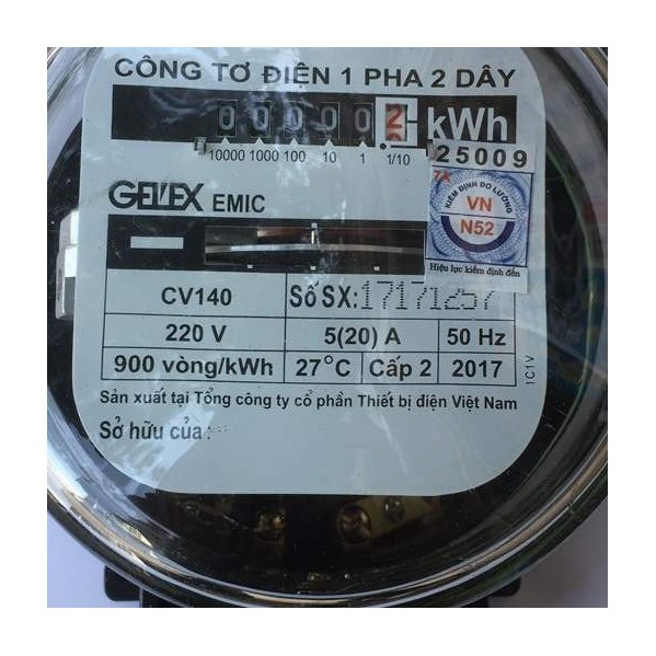 Công tơ, đồng hồ đo điện có kiểm định GELEX EMIC 5(20A)