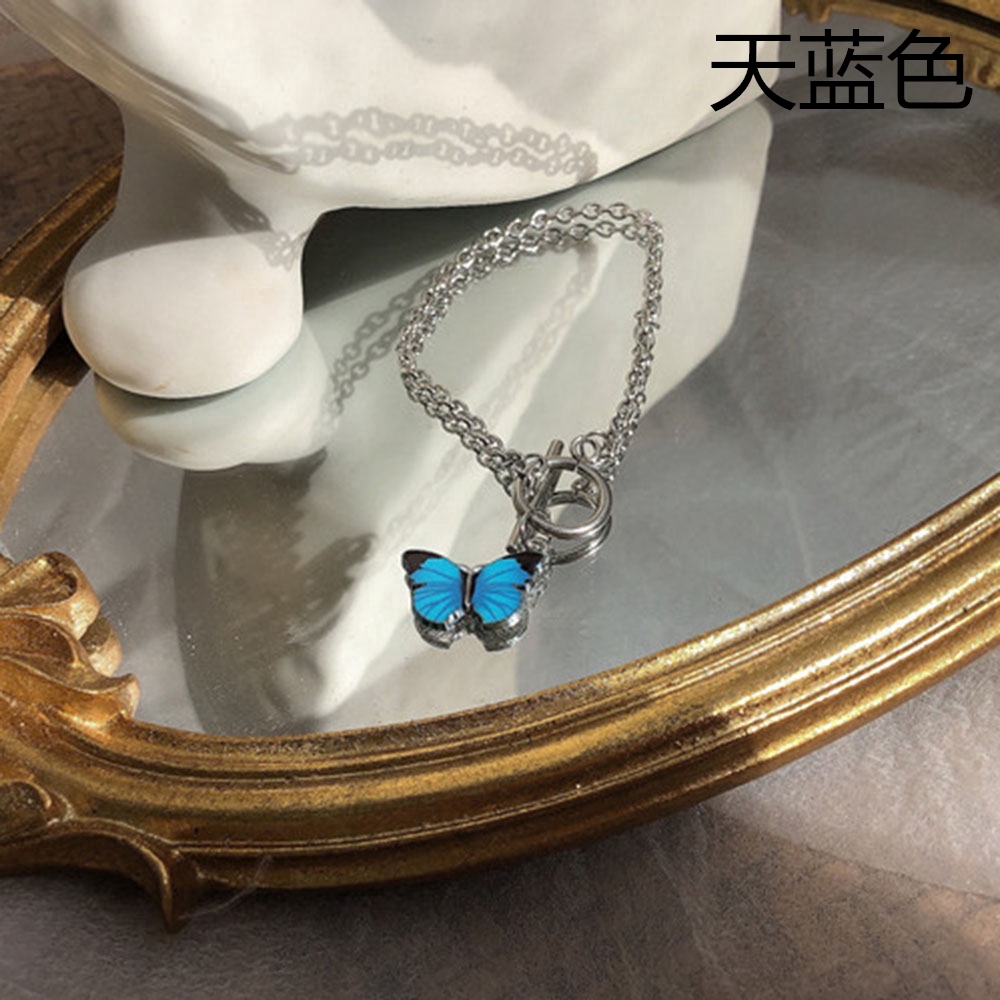 Vòng Tay Mặt Hình Bướm Đính Đá Xanh Dương Phong Cách Hàn Quốc