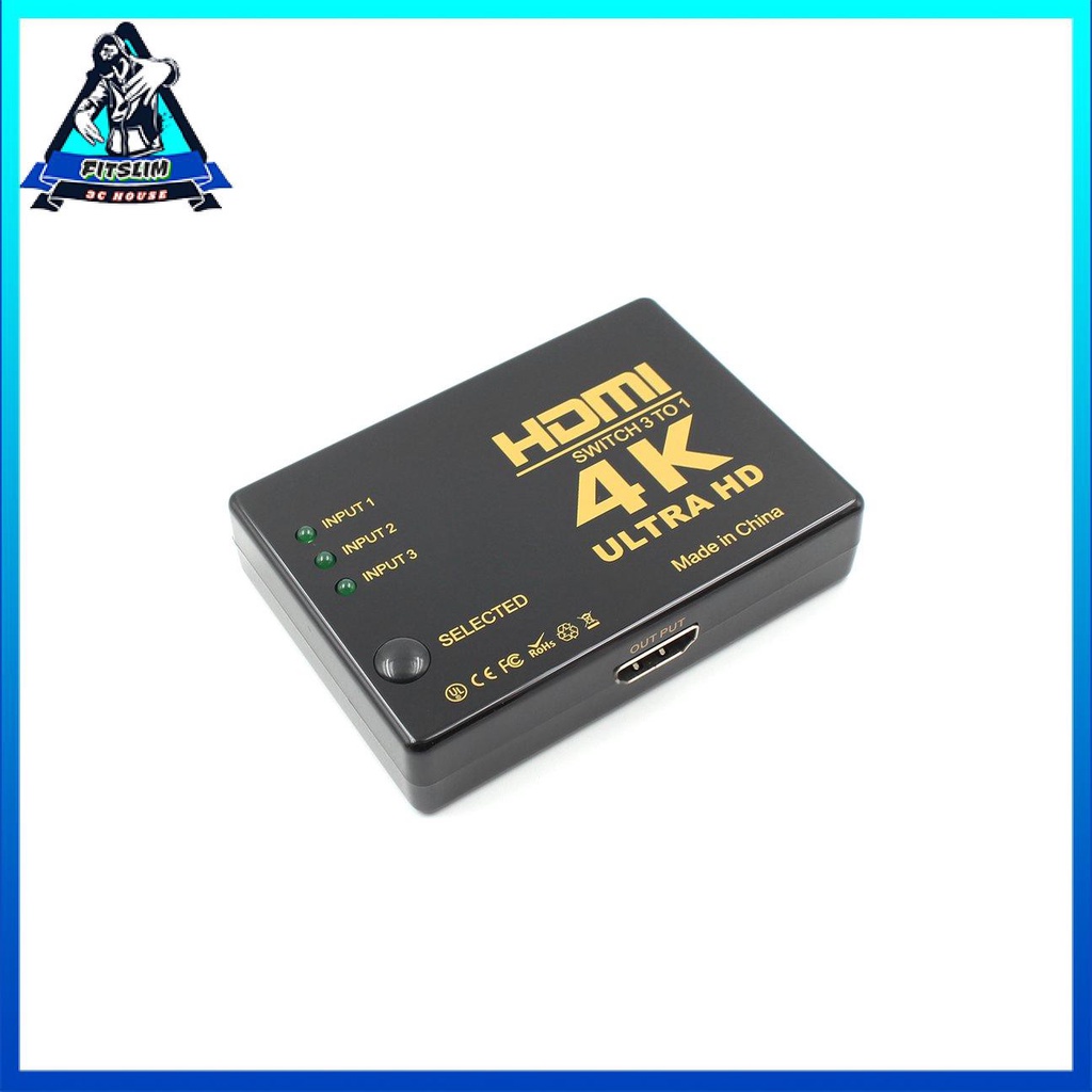 Công tắc chuyển đổi HDMI 3 đầu vào sang 1 đầu ra Bộ chia âm thanh video 4K Ultra HD