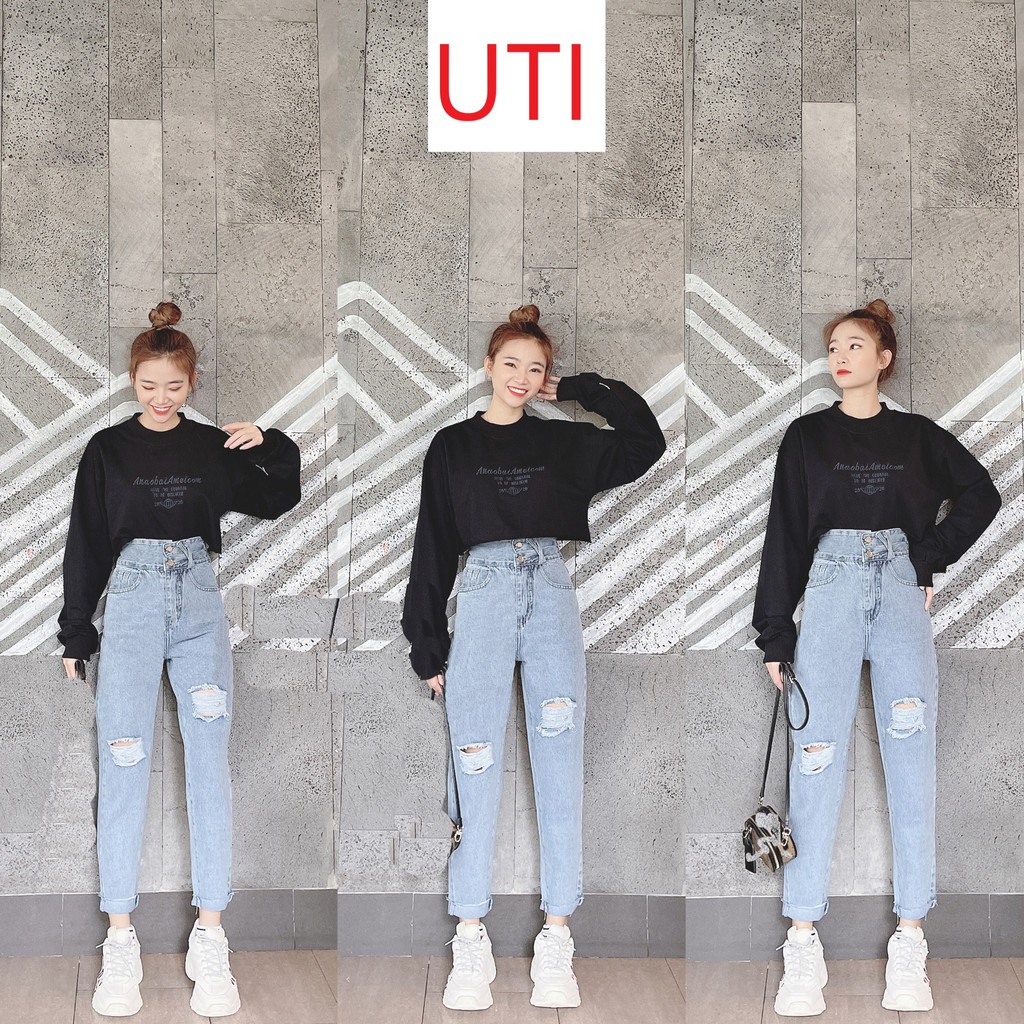 [ VÈO VÈO ] QUẦN BAGGY JEAN NỮ LƯNG CAO LƯNG XẺ ĐĨA CHÉO RÁCH 2 GỐI TO MÀU XANH NHẠT LAI CUỐN CAO CẤP UTI ĐỦ SIZE