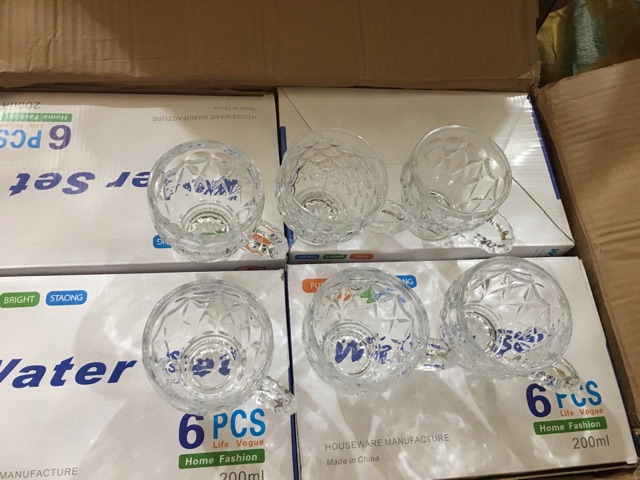 Bộ 6 ly thủy tinh có quai cầm hàng cao cấp