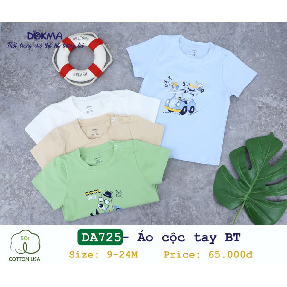 DA725 Áo cộc tay bé trai Dokma cài vai in hình (9-24M)