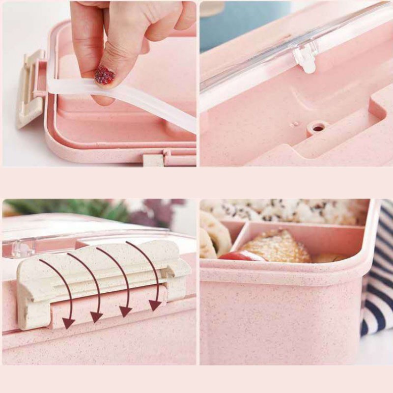 Hộp đựng cơm 3 ngăn DrbStore hộp cơm văn phòng chất liệu lúa mạch tặng kèm thìa đũa