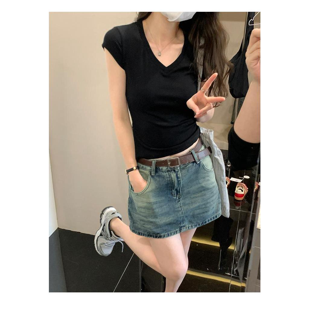 Áo Thun Ngắn Tay Cổ Chữ V Dáng Ôm Thoải Mái 63891